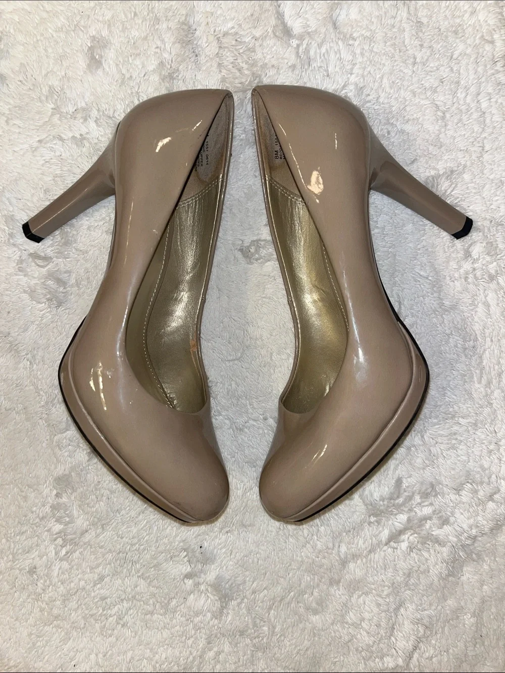 Bandolino Taupe Patent Platform Pumps